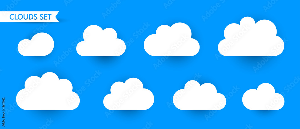 Set of Clouds isolated on blue background.