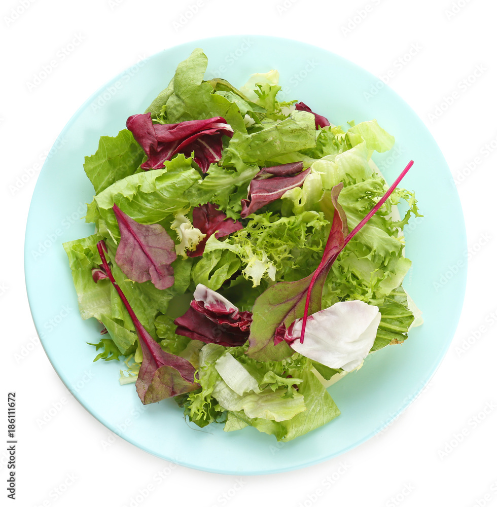 Plate with mix of salads on white background Plate with mix of salads on white background