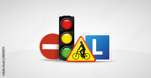 Driving School & course, Vector icon, illustration, banner Ai & EPS
