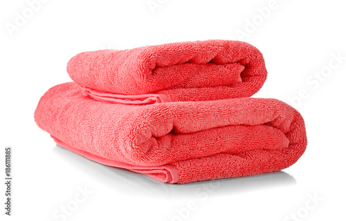Soft terry towels on white background