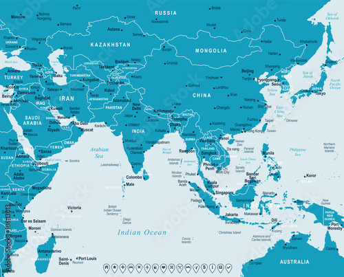 Southern Asia Map - Vector Illustration