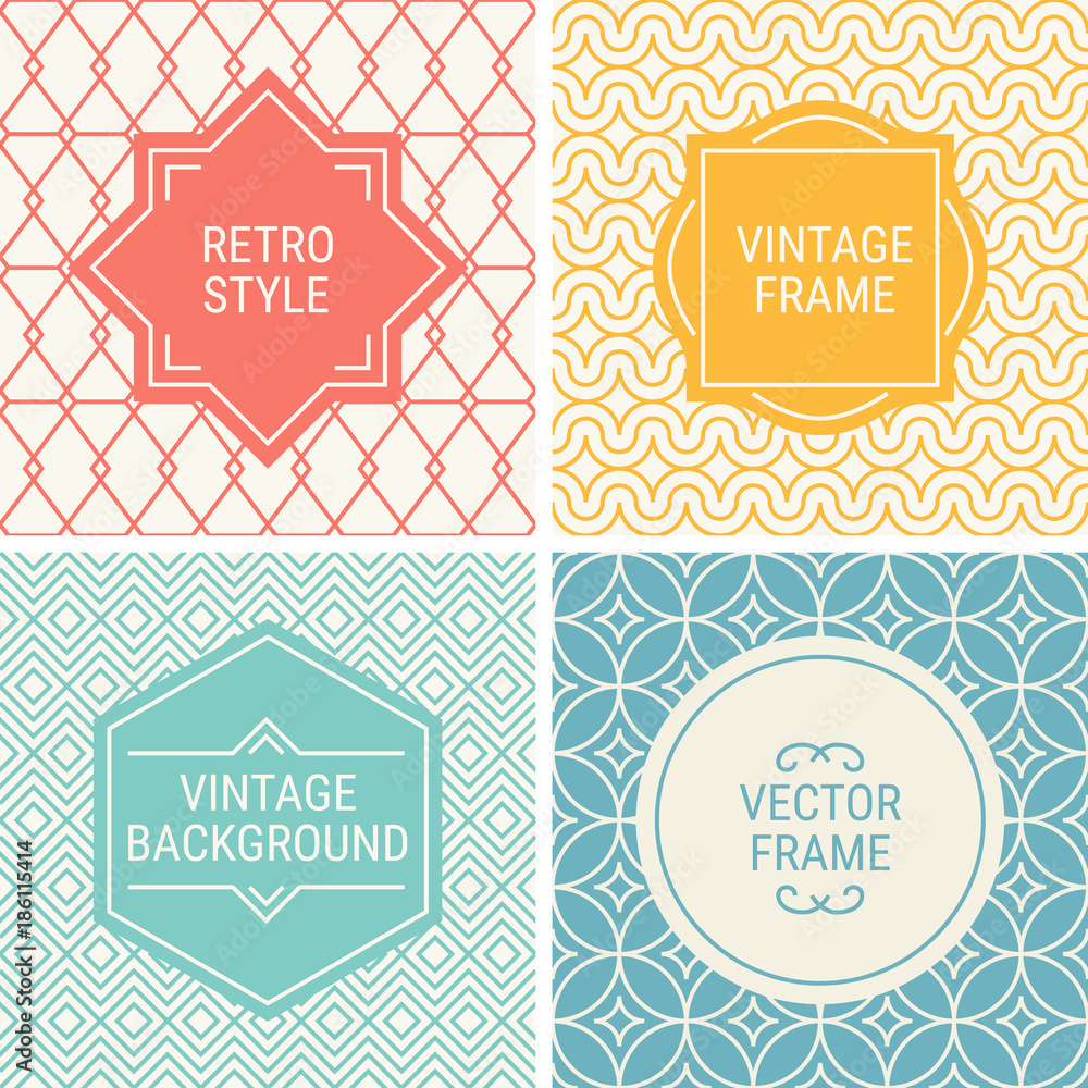 Set of vintage frames in Red, Yellow, Cyan, Blue