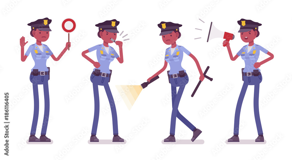 Young policewoman with light and signals