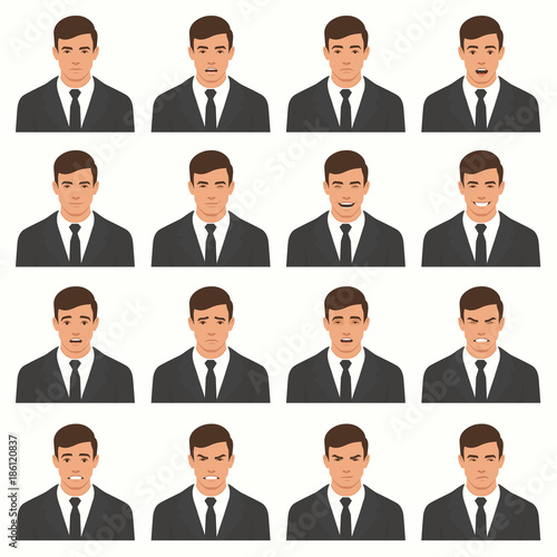  vector illustration of a face expressions, set of a different face expression, cartoon character, avatar