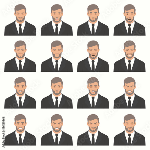  vector illustration of a face expressions, set of a different face expression, cartoon character, avatar