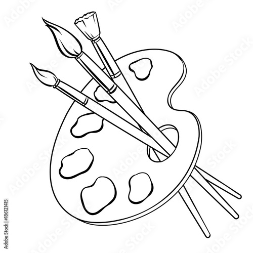 Palette with paints and brush coloring book vector