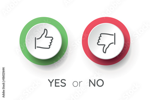 Like and dislike icons set. Selection buttons between "no" and "yes". Set of modern color and style. 