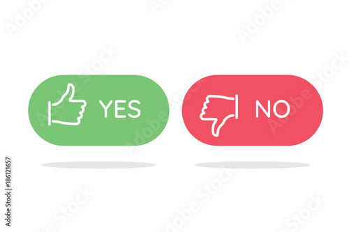 Like and dislike icons set. Selection buttons between "no" and "yes". Set of modern color and style. 