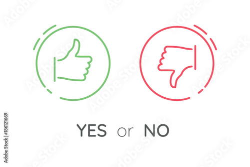 Like and dislike icons set. Selection buttons between "no" and "yes". Set of modern color and style. 