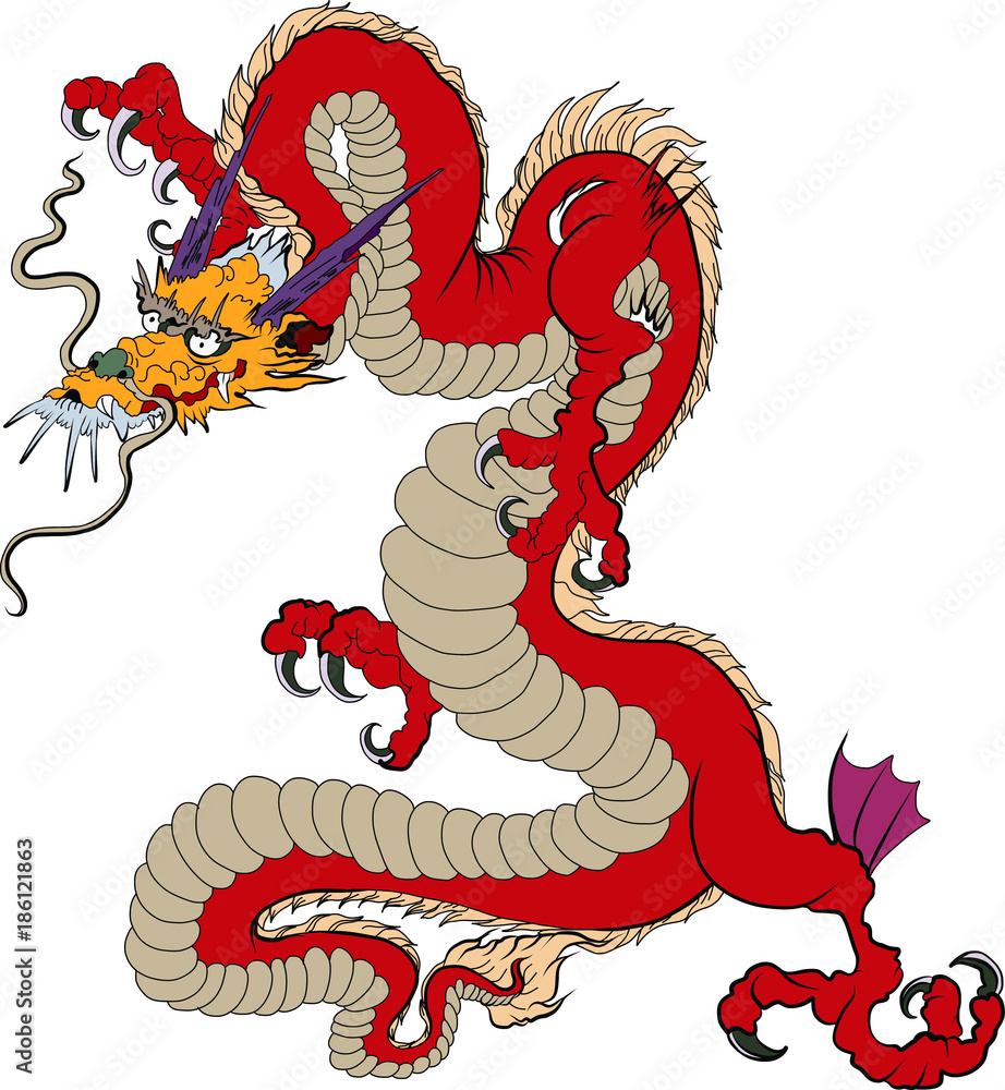 Fototapeta premium Japanese old Dragon sticker on black background.Chinese dragon tattoo. Traditional Asian tattoo the old dragon vector.