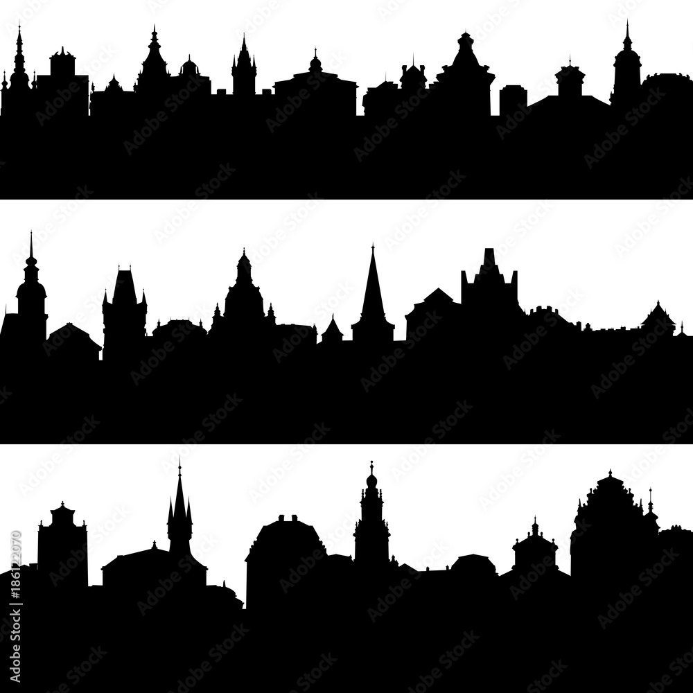 vector silhouettes of european city