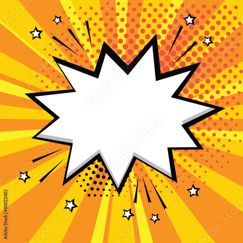 White comic bubble on orange background. Comic sound effects in pop art style. Vector illustration.