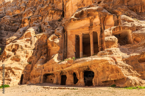 Caved buildings of Little Petra in Siq al-Barid, Wadi Musa, Jordan