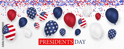 Presidents Day poster. Happy Presidents Day Background and symbols with USA flag. Vector illustration.
