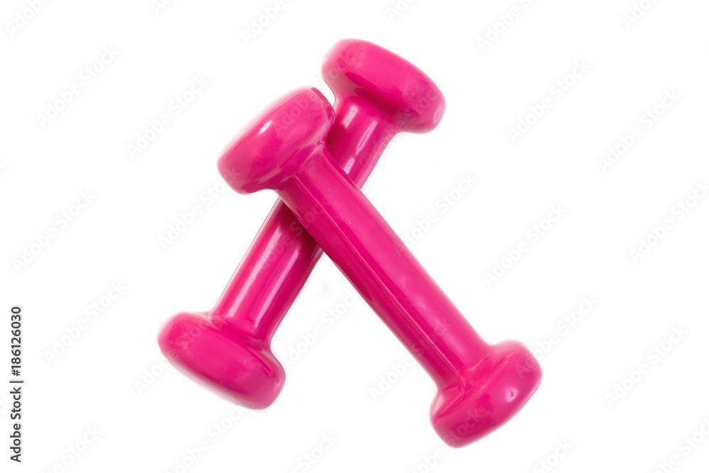 Two plastic coated dumbells isolated on a white background. Two plastic coated dumbells isolated on a white background.