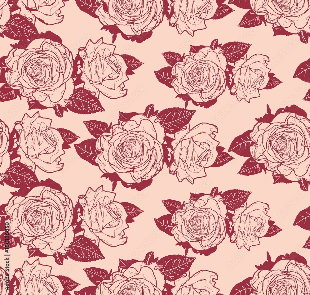  Rose line simply seamless vector pattern