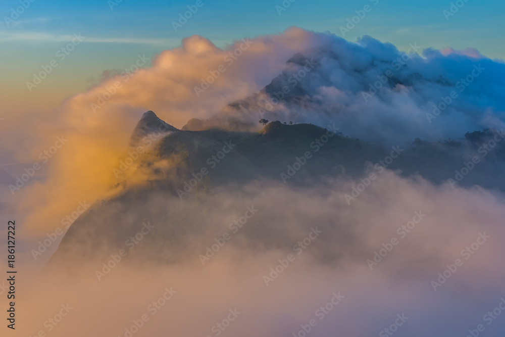 Fototapeta premium beautiful sunrise and View Point at Chiangrai Thailand