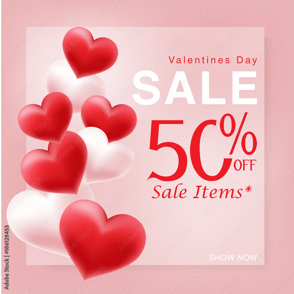 Valentines day sale background with Heart Shaped Balloons. Vector illustration