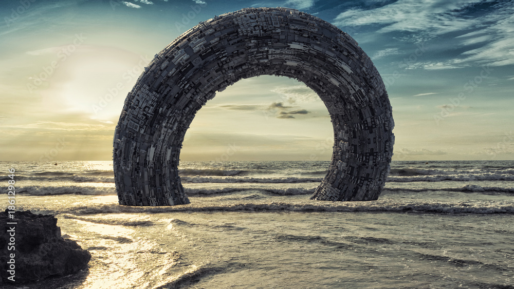 Fototapeta premium 3D rendering. Futuristic alien Spaceship