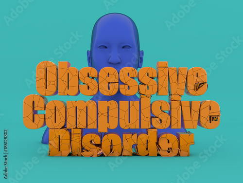 3d render. Head and obsessive compulsive disorder text