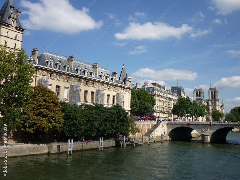 Notre Dame Cathedral, River Seine and Pont Saint-Michel, Paris, France