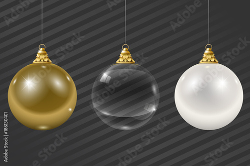 Glass garland. Set of multi-colored glass Christmas tree balls. Vector graphics