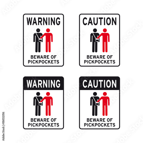Beware of pickpockets sign set