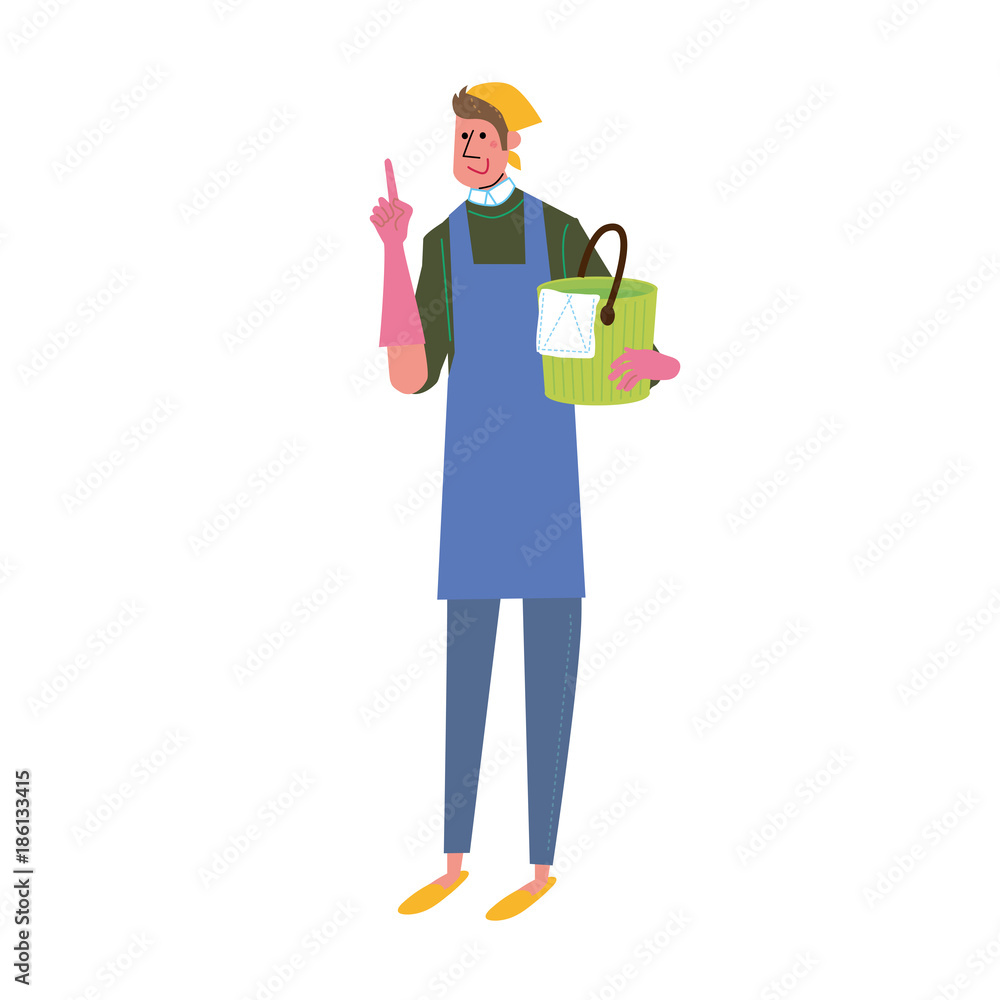 バケツをもつ　イラスト　男性
