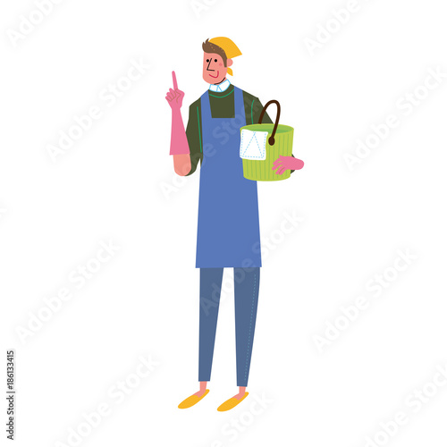 バケツをもつ　イラスト　男性
