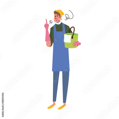 バケツをもつ　イラスト　男性
