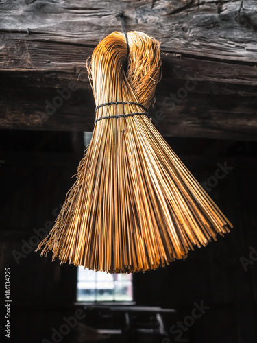 Handmade corn broom found in barn on a farm © Andrew