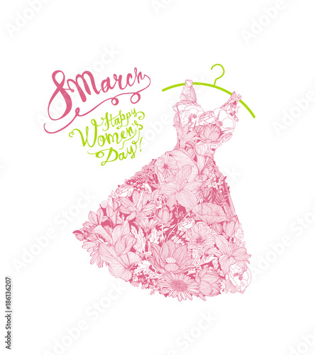 Happy woman's day! 8 March holiday. Floral dress