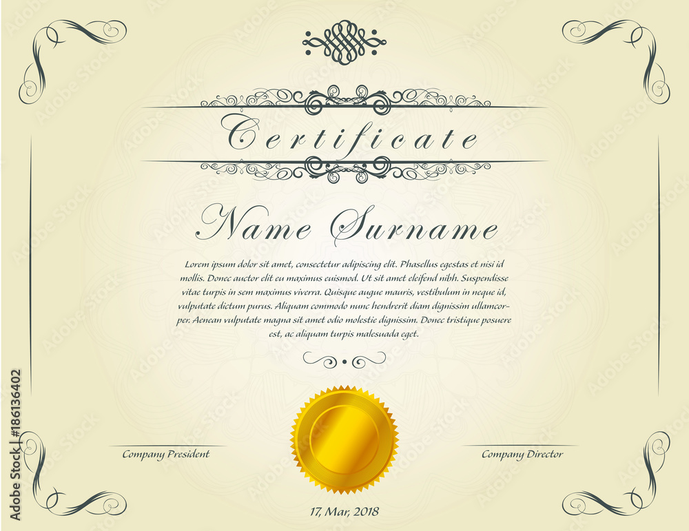 Vintage Certificate Template, Vector layout horizontal