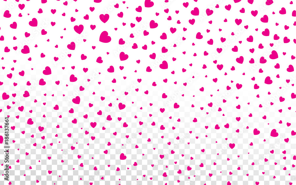 Pink hearts petals falling on white background for Valentine's Day,shape of heart confetti background.