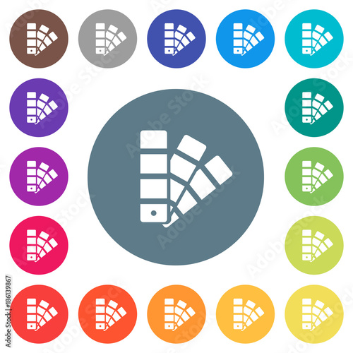 Color swatch flat white icons on round color backgrounds