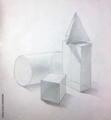 Still Life with basic geometric figures, academic drawing concept