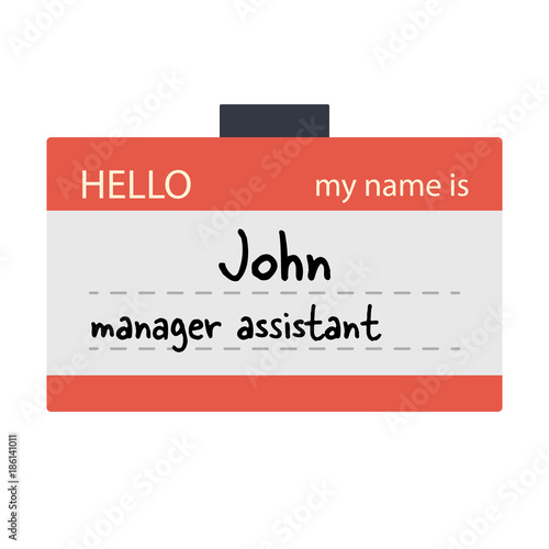 Red flat design Hello my name is badge, isolated vector