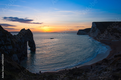 Sunset in Jurrasic coast in in Dorset, England.