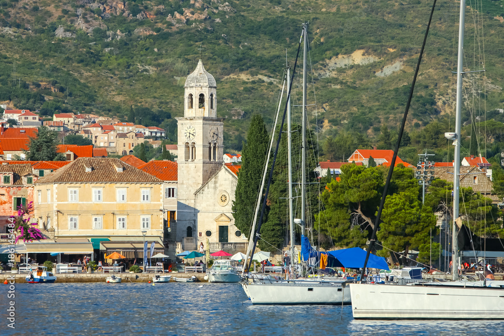 Boats anchored at Cavtat seaside