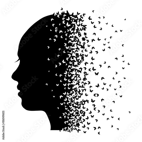 Silhouette of a girl with butterflies