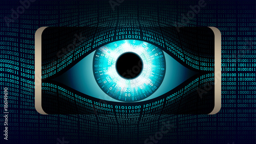 The all-seeing eye of Big brother in your smartphone, concept of permanent global covert surveillance using mobile devices, security of computer systems and networks, privacy