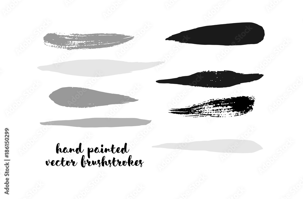 Black and White Brushstroke Vector Collection. Hand Painted Vector Ink Lines. Hipster Grunge Graffiti Buttons, Smears or Banners. Doodle Paint Frame Uneven Scribble Textured Cool Gouache Logo Element