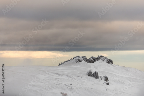 Rarau Mountains during winter covered in snow