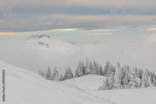 Rarau Mountains during winter covered in snow