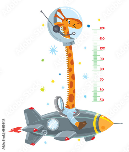 Giraffe on rocket. Meter wall or height chart