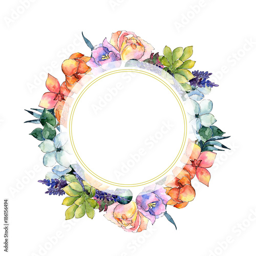 Flower composition wreath in a watercolor style. Full name of the plant tropical flower. Aquarelle wild flower for background  texture  wrapper pattern  frame or border.