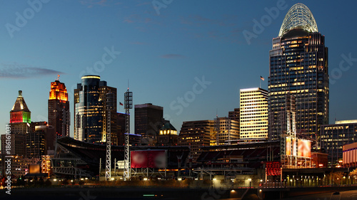 View of the Cincinnati, Ohio skyline after dark