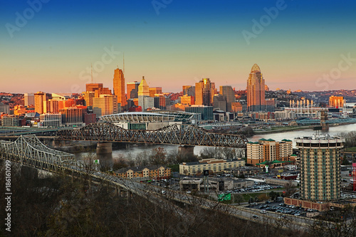 View of the Cincinnati skyline at twilight