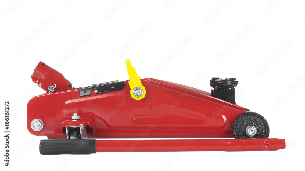 Red car lift jack isolated on white
