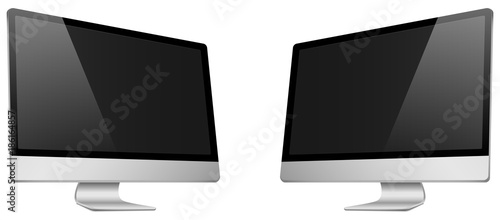 Realistic 3D Computer right and left view, with a black screen, isolated on a white background. photo